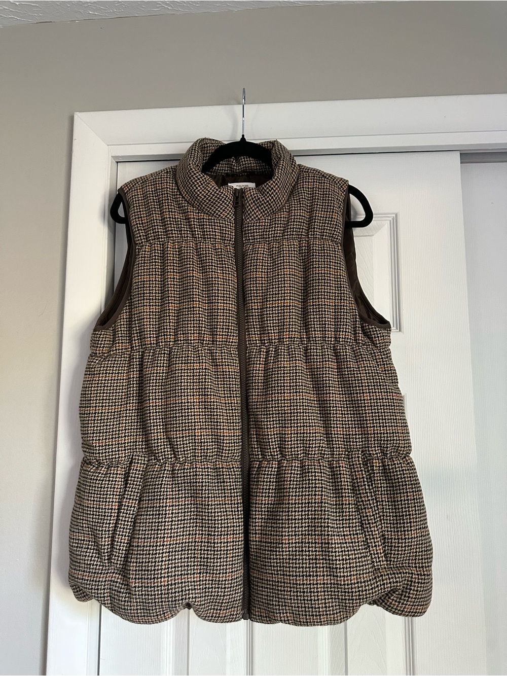 Maurices Brown Houndstooth Quilted Puffer Vest